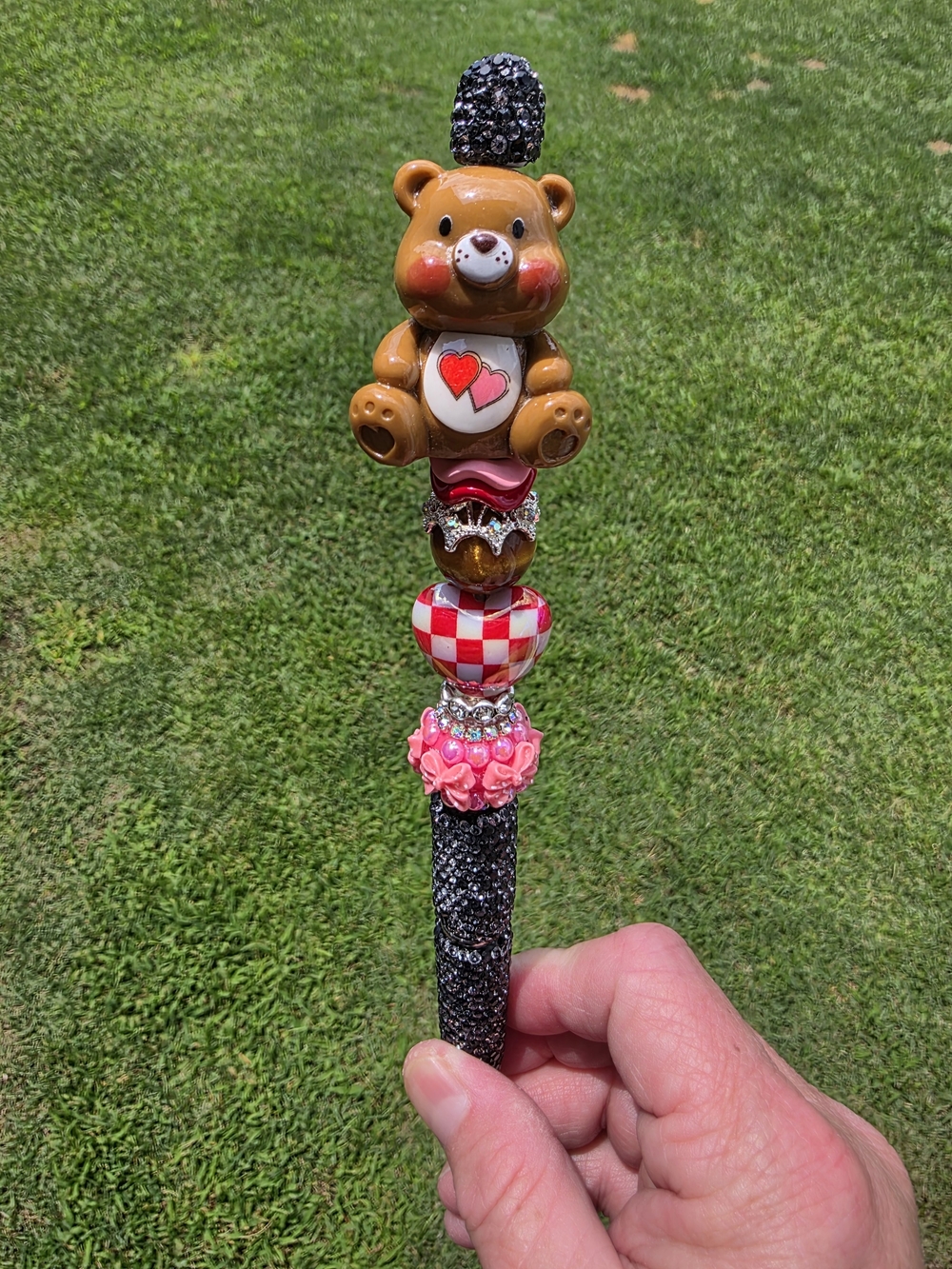 Cute Care Bear Beaded Pen with Red Heart Accent..New..black Ink With Free Refill